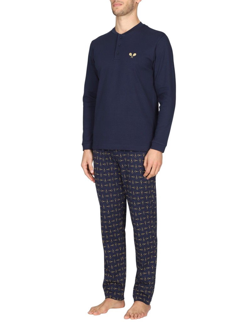 Julipet JAL926 VERONA Pigiama serafino, in confortevole puro cotone blu
