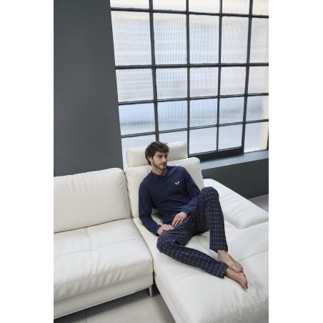 Julipet JAL926 VERONA Pigiama serafino, in confortevole puro cotone blu