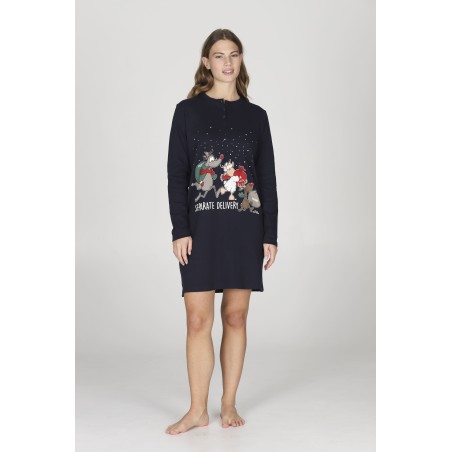 Happy People HFL231 ARIANNA  Camicia da notte blu con divertente stampa natalizia